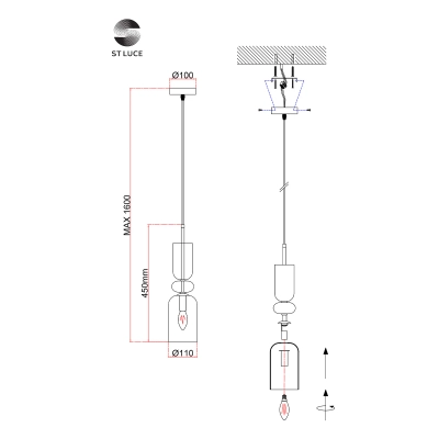 SL2000.203.01 Подвес ST-Luce Золотистый/Дымчатый E14 1*40W