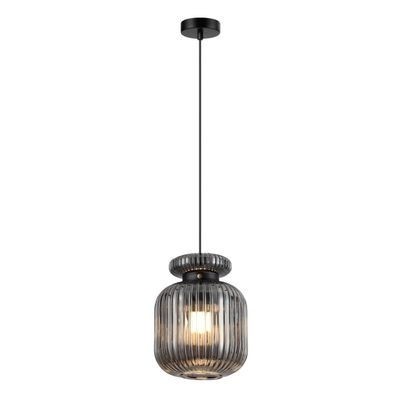 5042/1B PENDANT ODL24 373 черный/дымчатый/металл/стекло/эко.кожа Подвес E27 1*60W JUGI