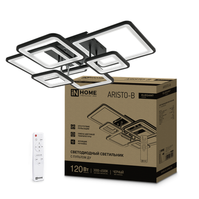 Светильник светодиодный ELEGANT ARISTO-B 120Вт 3000-6500К 8400лм 230В 686х587х151мм пульт ДУ черн. IN HOME 4690612047324