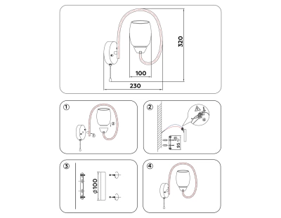 Настенный светильник с выключателем TR3134 BK/CH черный/хром E27 max 40W 320*100*230