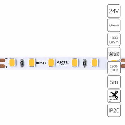 Светодиодная лента 24V 9,6W/m 3000К 5м Arte Lamp TAPE A2412005-01-3K, LED