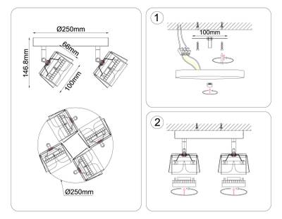 Настенно-потолочный  поворотный спот со сменной лампой  TN71241/4 WH/GD белый/золото GX53/4 D250*147
