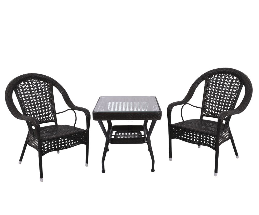 KL01831K,04 Комплект стол квадратный + 2 кресла, темно-коричневый. Стол: w64*64 h63, стул: w70*70 h90, посадочное место: 47*45
