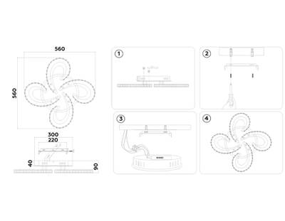 Светильник светодиодный потолочный с пультом FA1702/4 WH/CH белый/хром 121W 3000K-6400K 560*560*90 (ПДУ РАДИО 2.4G)