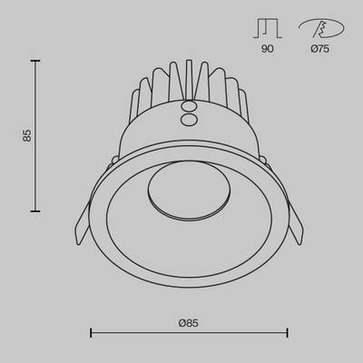 Встраиваемый светильник Zoom 4000K 1x12Вт 60° IP 65 Dim Triac DL034-L12W4K-D-W. TM Maytoni