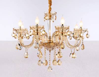 Подвесная люстра с хрусталем TR4907/8 GD/TI золото/янтарь E14/8 max 40W D760*639