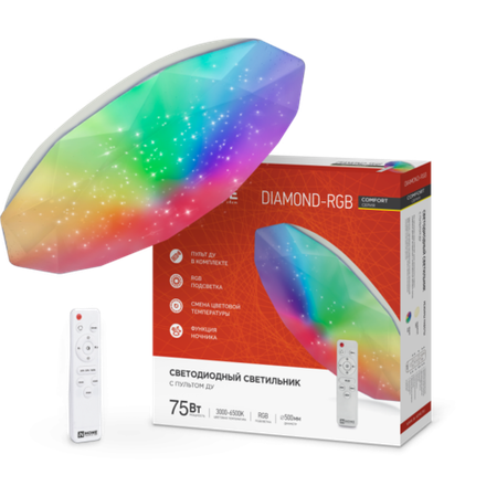 Светильник светодиодный COMFORT DIAMOND-RGB 75Вт 3000-6500К 6000лм 230В 500х90мм с пультом ДУ IN HOME 4690612044583