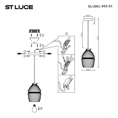 SL1661.403.01 Светильник подвесной ST-Luce Черный/Янтарный E27 1*40W