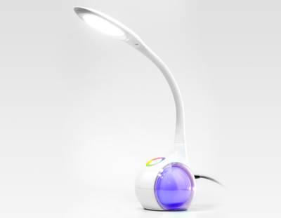 Светодиодная настольная лампа с RGB подсветкой DE532 WH белый LED 4200K+RGB 7.5W