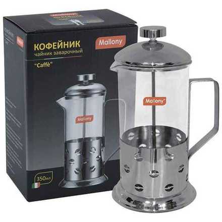 Чайник/кофейник (кофе-пресс) Caffe, 350 мл, из жаропр стекла, в корпусе из нерж стали, B535-350ML