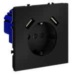 VLS040408 Розетка встраиваемая VOLTUM S70 с заземлением и защитными шторками, 16А, с USB, A+A, (черный матовый (ТМ Maytoni)