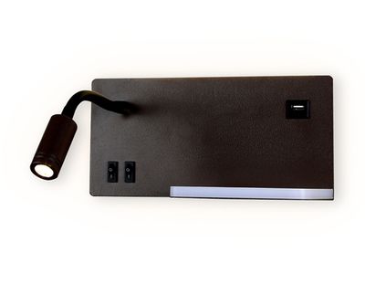 Настенный светодиодный светильник с полкой, выключателем и USB портом FW293 CF/BK кофе/черный LED 4200K 5W+3W 260*150*110