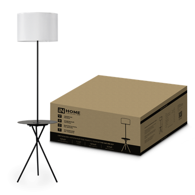 Светильник ТНО 04П-BW 60Вт E27 230В торшер напольн. под лампу на основании с полкой бел. IN HOME 4690612049656