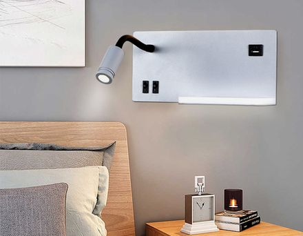 Настенный светодиодный светильник с полкой, выключателем и USB портом FW292 GR/BK серый/черный LED 4200K 5W+3W 260*150*110