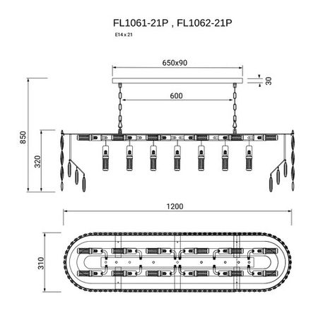 Люстра подвесная The Empress Gold FL1061-21P, E14х21