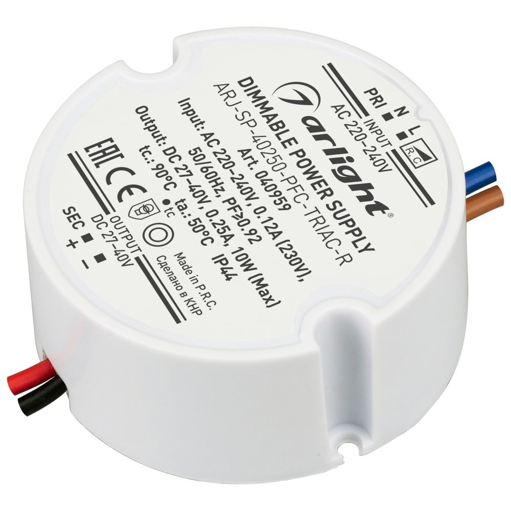 Блок питания ARJ-SP-40250-PFC-TRIAC-R (10W, 27-40V, 250mA) (Arlight, IP44 Пластик, 5 лет)