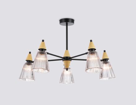 Светильник на штанге LH58114/5 BK/LW/SM черный/светлое дерево/дымчатый E14*5 max 40W D660*390