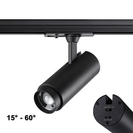 359027 PORT NT23 090 черный Однофазный двухжильный трековый светильник с перекл. цв.температуры,мощности IP20 LED 3000К\4000К\6000К 5W/9W/13W 220V NAI