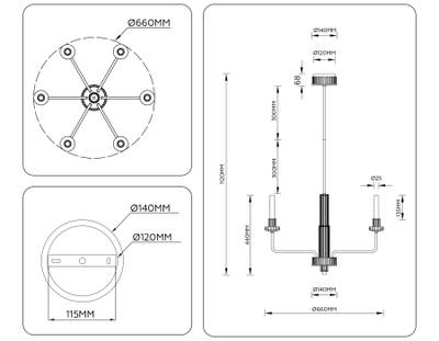 Светильник светодиодный на штанге LH53124/6 GD/WH/GB золото/белый/серо-синий 10W 3000K D660*1120