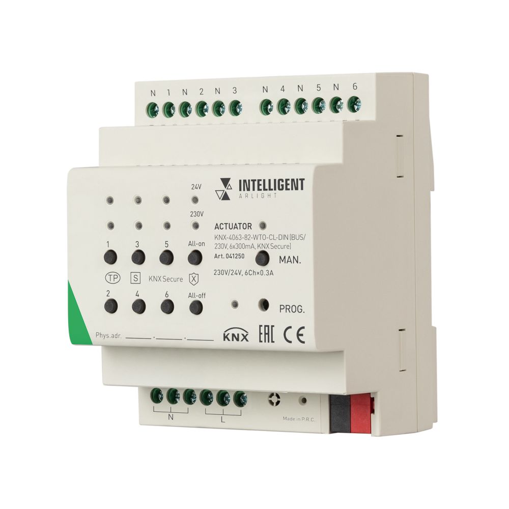 INTELLIGENT ARLIGHT Актуатор KNX-4063-82-WTO-CL-DIN (BUS/230V, 6x300mA, KNX Secure) (IARL, IP20 Пластик, 2 года) INTELLIGENT ARLIGHT Актуатор KNX-4063-82-WTO-CL-DIN (BUS/230V, 6x300mA, KNX Secure) (IARL, IP20 Пластик, 2 года)