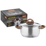 Кастрюля, FORESTA, объём: 2,5 л из нержавеющей стали с крышкой с ручками под дерево soft-touch
