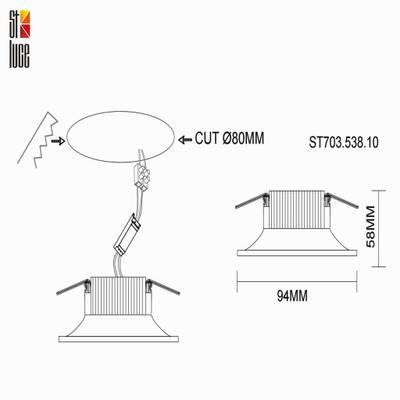 ST703.538.10 Св-к встр. Белый LED 1*10W 3000K 900Lm Ra&gt;90 38° IP20 D85xH75 170-240V