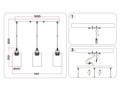 Подвесной светильник в стиле лофт TR3698/3 BK/SM черный/дымчатый E27*3 max 40W 560*100*1040
