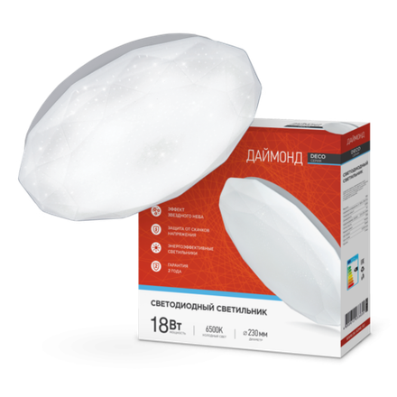 Светильник светодиодный DECO ДАЙМОНД 18Вт 6500К 1620лм 230В 260х55мм IN HOME 4690612033655