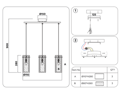 Подвесной светильник TR3675/3 CH/CL/FR хром/прозрачный/белый матовый E14/3 max 40W 640*110*900