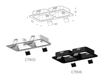 Корпус светильника встраиваемый для насадок 70*70mm C7905 SWH белый песок 180*90*H32mm MR16 GU5.3