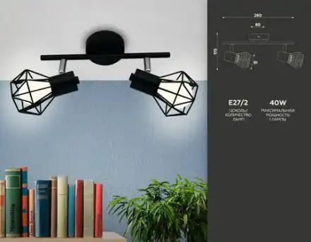 Настенно-потолочный спот в стиле лофт TR8621/2 BK/CH черный/хром E27*2 max 40W 260*91*175 (Уценка по качеству)