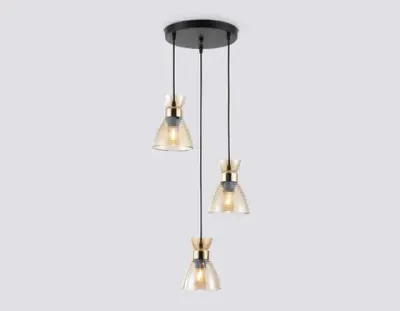 Светильник подвесной TR3405/3 BK/FGD/TI черный/золото/янтарь E27/3 max 60W D345*1000