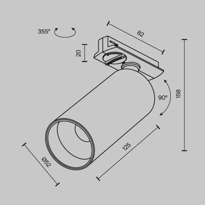 Трековый светильник Фокус / Focus LED Unity 3000K 12Вт 50°, TR021-1-12W3K-W-BBS. TM Maytoni