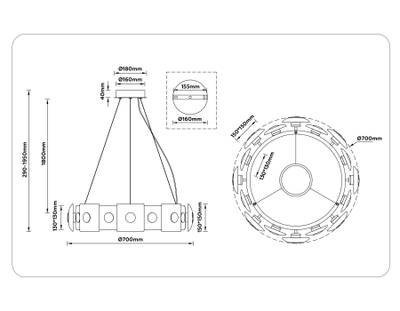 Светильник светодиодный подвесной LH31027 BS/TI латунь/янтарь 72W 3000K D700*150