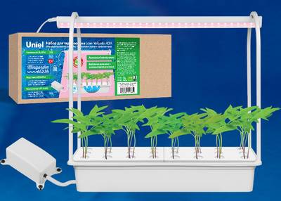 ULT-P44C-10W/SPLE IP20 AQUA WHITE Набор для гидропоники "Минисад AQUA", светильник для растений светодиодный с подставкой и компрессором. Спектр для фотосинтеза. Белый. TM Uniel