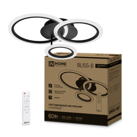 Светильник светодиодный ELEGANT BLISS-B 60Вт 3000-6500К 4700лм 230В 500х500х140мм с пультом ДУ черн. IN HOME 4690612043371