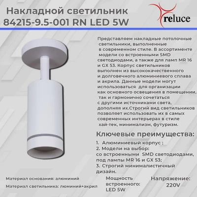 84215-9.5-001RN LED5W WT светильник точечный поворотный Reluce, LEDх1