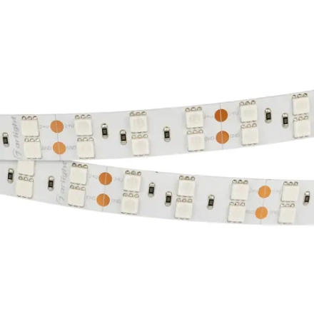 Лента RT 2-5000 24V Yellow 2x2 (5060, 600 LED, LUX) (Arlight, 28.8 Вт/м, IP20)
