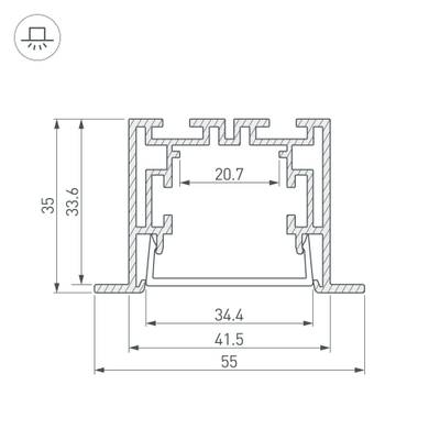 Профиль с экраном S2-LINIA55-F-2500 ANOD+OPAL (Arlight, Алюминий)