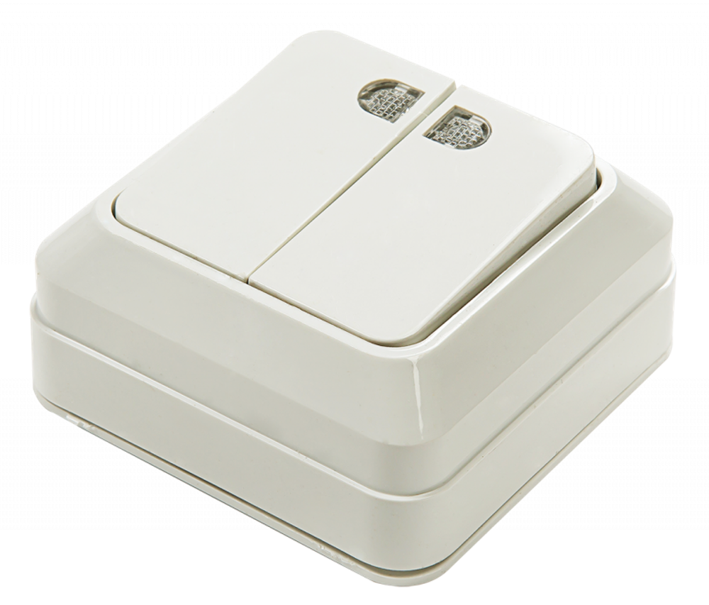 Выключатель 2-кл. ОП Bolleto 10А IP20 7123 накладной с подсветкой бел. ASD / IN HOME 4680005959778