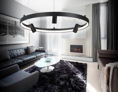 Светильник светодиодный подвесной с пультом FL5284/1+3 BK черный 50W 3000K/4200K/6400K+4200K D500*1200 (ПДУ ИК)