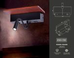 Настенный светодиодный светильник с выключателем, USB портом и полкой FW291 BK/DW черный/темное дерево LED 4200K+3000K 6W+1W 265*110*130