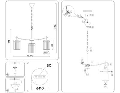 Светильник подвесной LH56033/7+1 BS/CL латунь/прозрачный E14*8 max 40W D790*1200