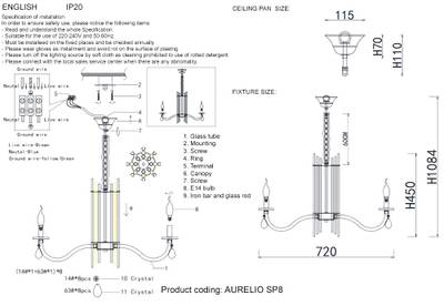 Люстра Crystal Lux AURELIO SP8 GOLD+CHROME/TRANSPARENT 0210/308