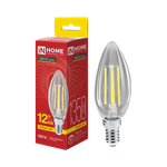 Лампа светодиодная LED-СВЕЧА-deco 12Вт 230В E14 3000К 1350лм прозрачная IN HOME 4690612053660