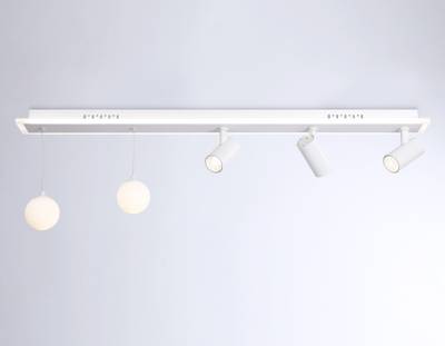 Потолочный светодиодный светильник со сменной лампой и пультом управления FL66201/1+5 WH белый 67W 3000K-6400K+G9/2 1000*100*400 (ПДУ ИК)