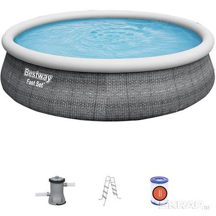 Бассейн с надувным бортом круглый 457*107 см, 12362л, Fast Set 57372 (набор) Bestway