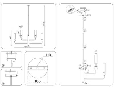 Светильник на штанге LH53252/8 BS/FR латунь/белый матовый E14*8 max 40W D1260*1445