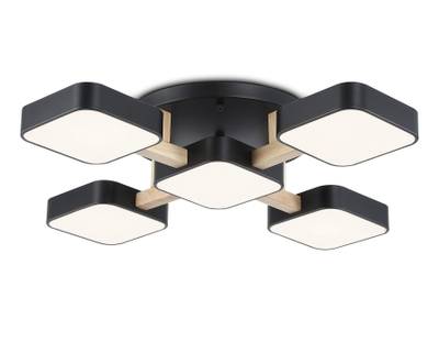 Светильник светодиодный подвесной FL4883/5 BK/WD черный/дерево 90W 3000-6000K 675*675*110 (без ПДУ)