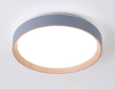 Потолочный светодиодный светильник с пультом FZ1320 GR/LWD серый/светлое дерево IP20 41W 3000-6400K D390*70 (ПДУ ИК)